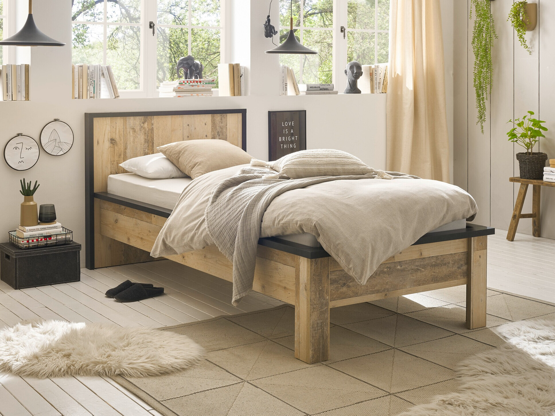 Bed Cirtale 109 (Verouderd hout + Antraciet)