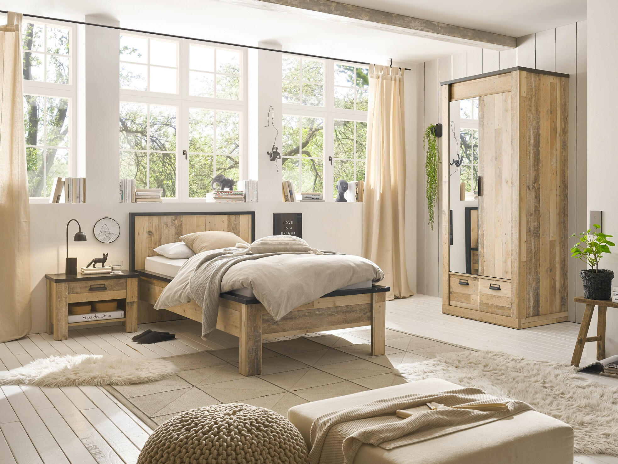 Bed Cirtale 109 (Verouderd hout + Antraciet)