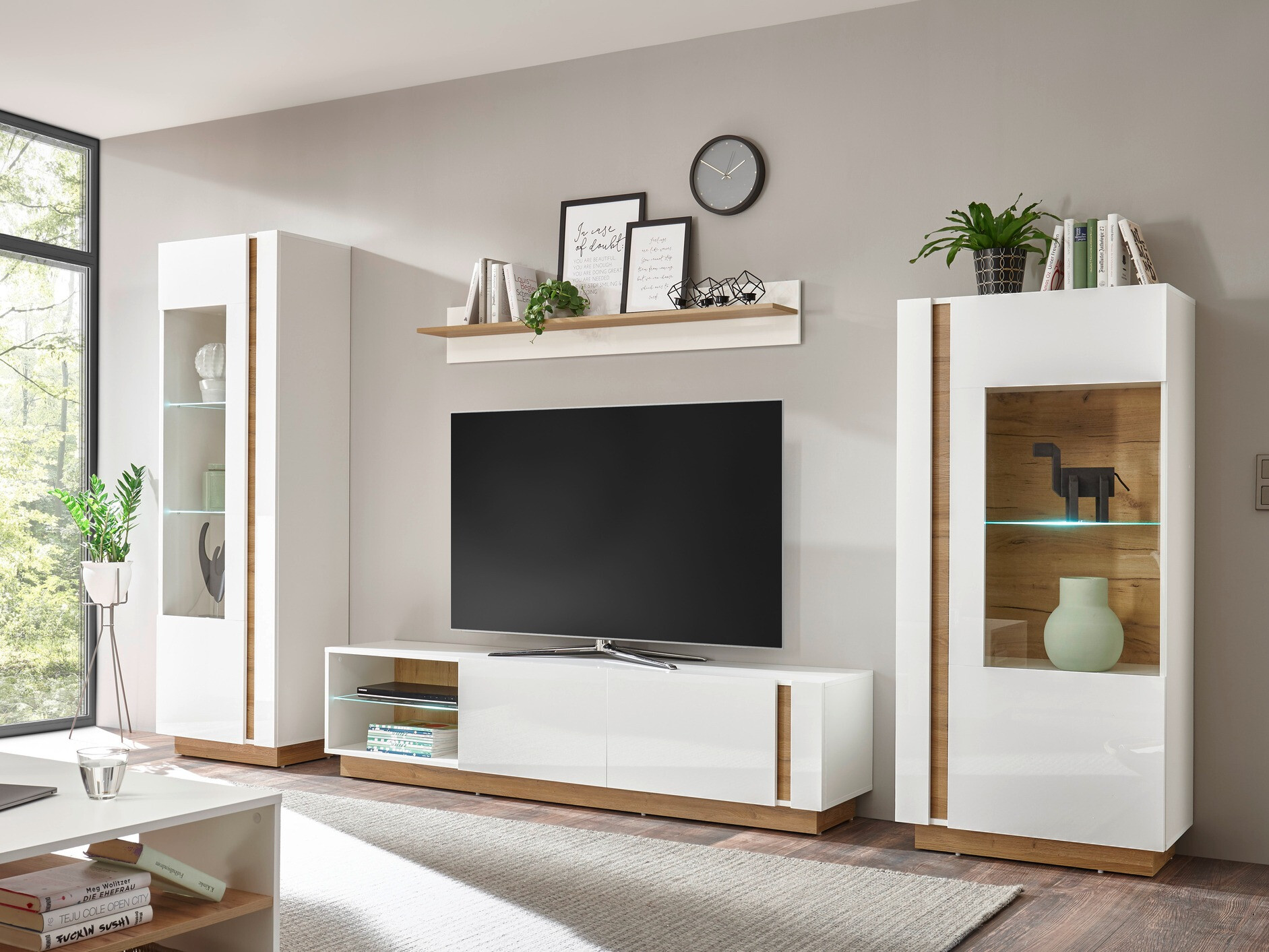 Boekenkast Veropho 101 (Glanzend wit + Kleinzoon eik)