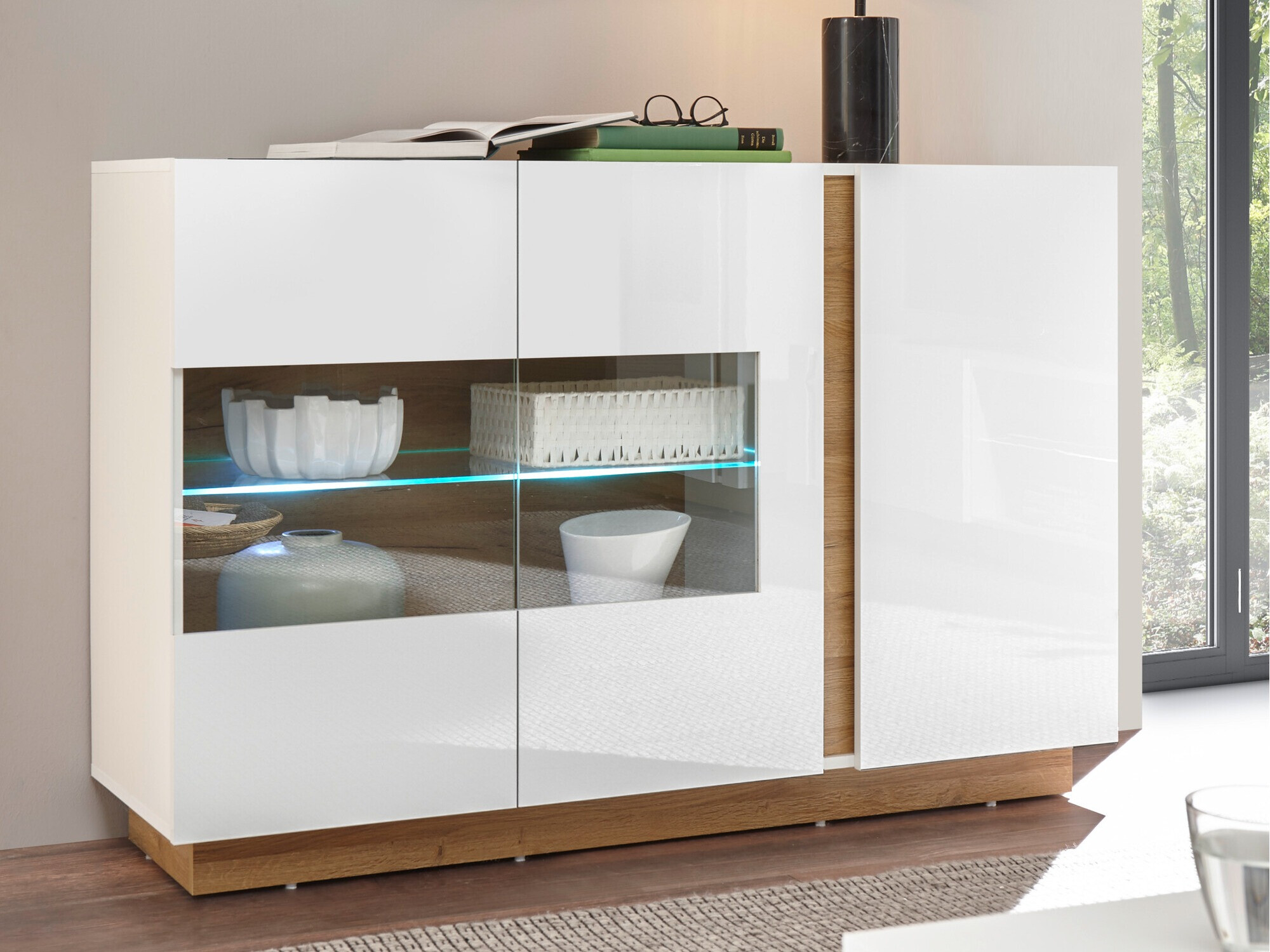 Dressoir Veropho 104 (Glanzend wit + Kleinzoon eik)