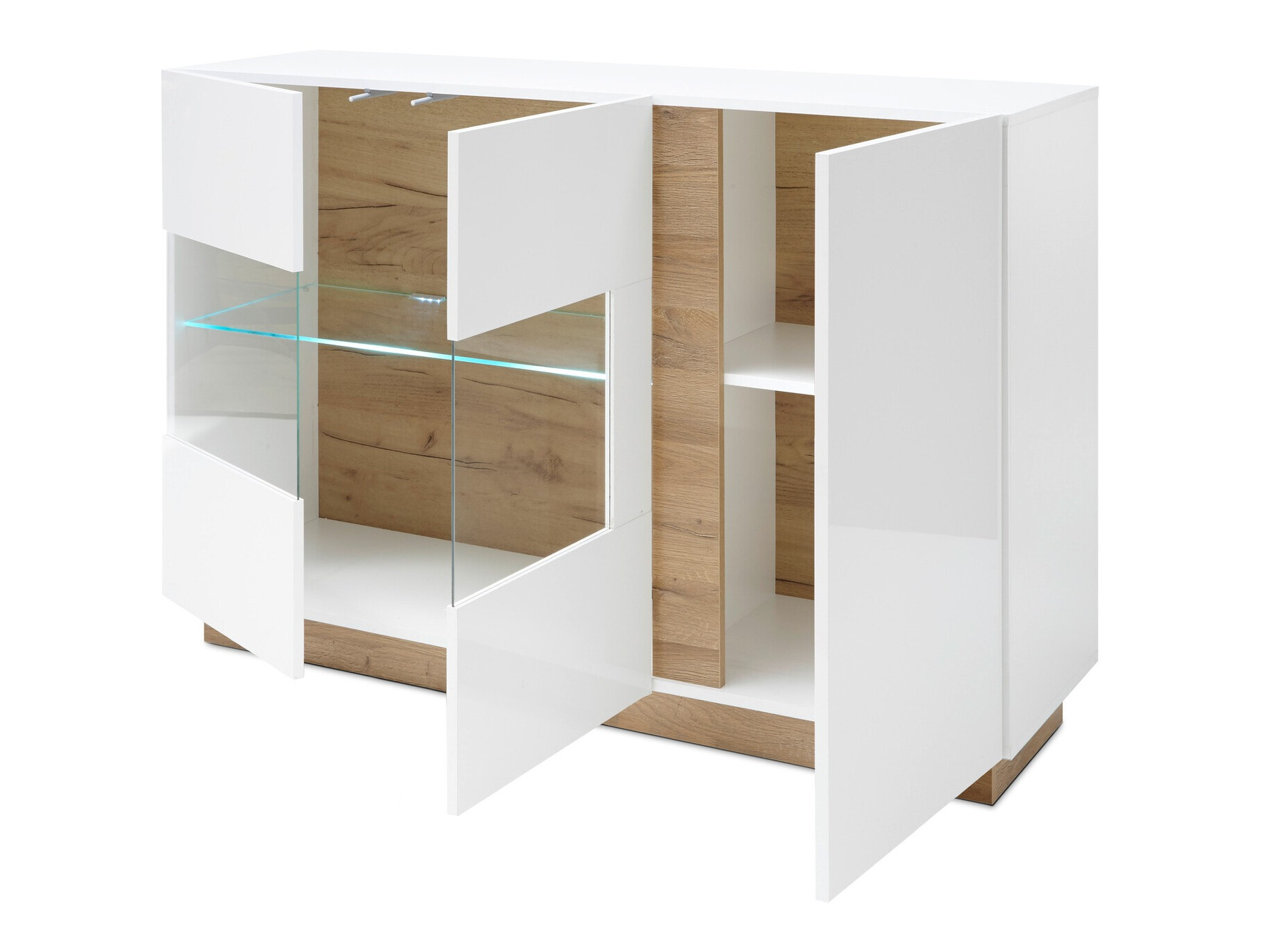 Dressoir Veropho 104 (Glanzend wit + Kleinzoon eik)