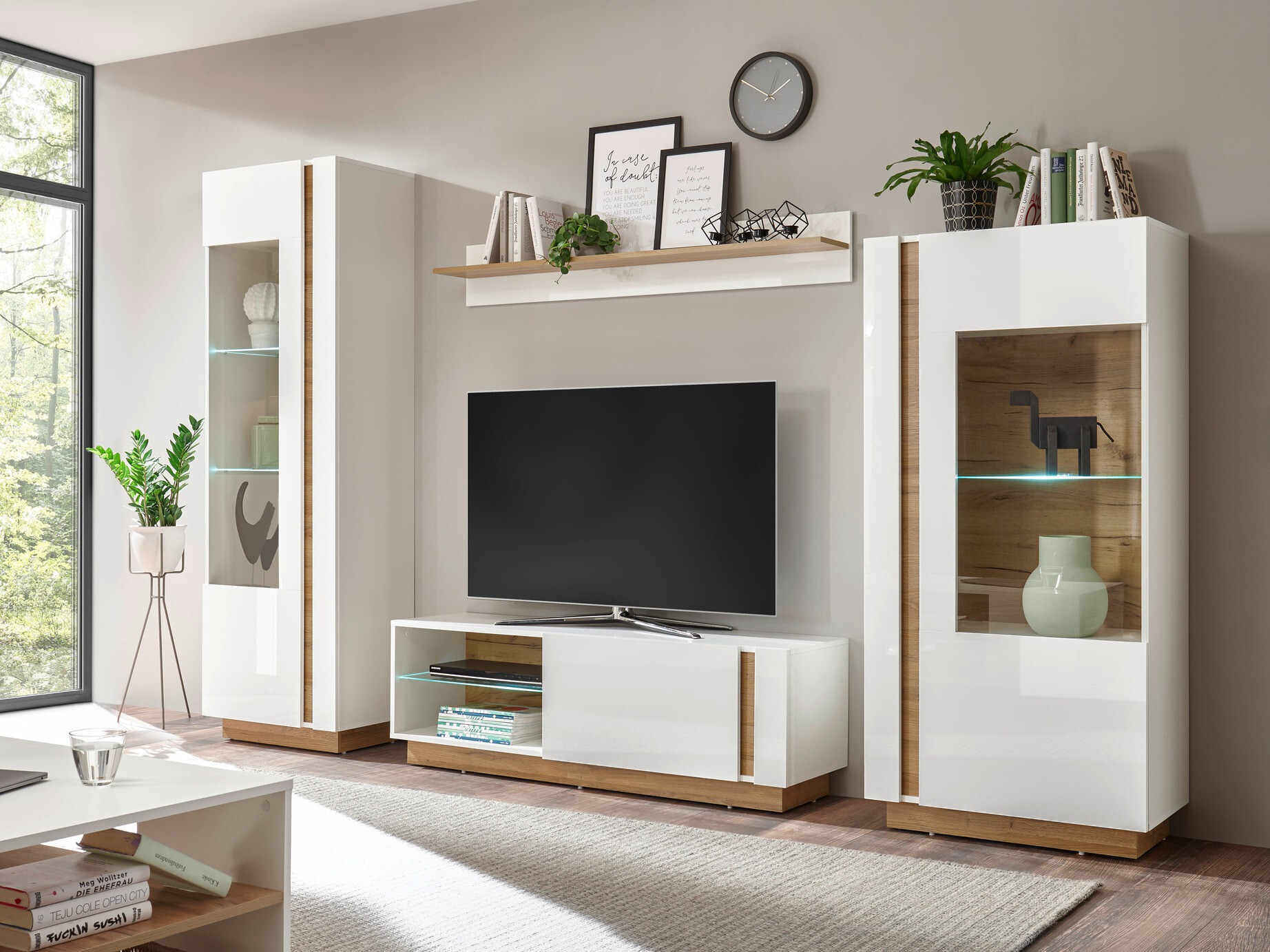 TV-meubel Veropho 102 (Glanzend wit + Kleinzoon eik)