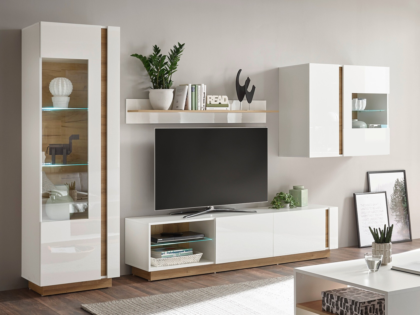 TV-meubel Veropho 103 (Glanzend wit + Kleinzoon eik)