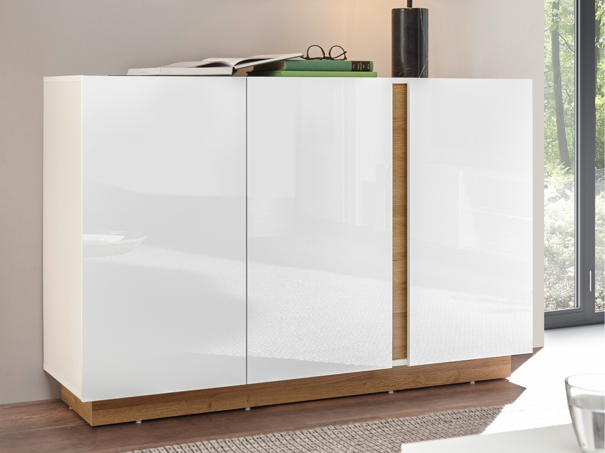 Dressoir Veropho 106 (Glanzend wit + Kleinzoon eik)