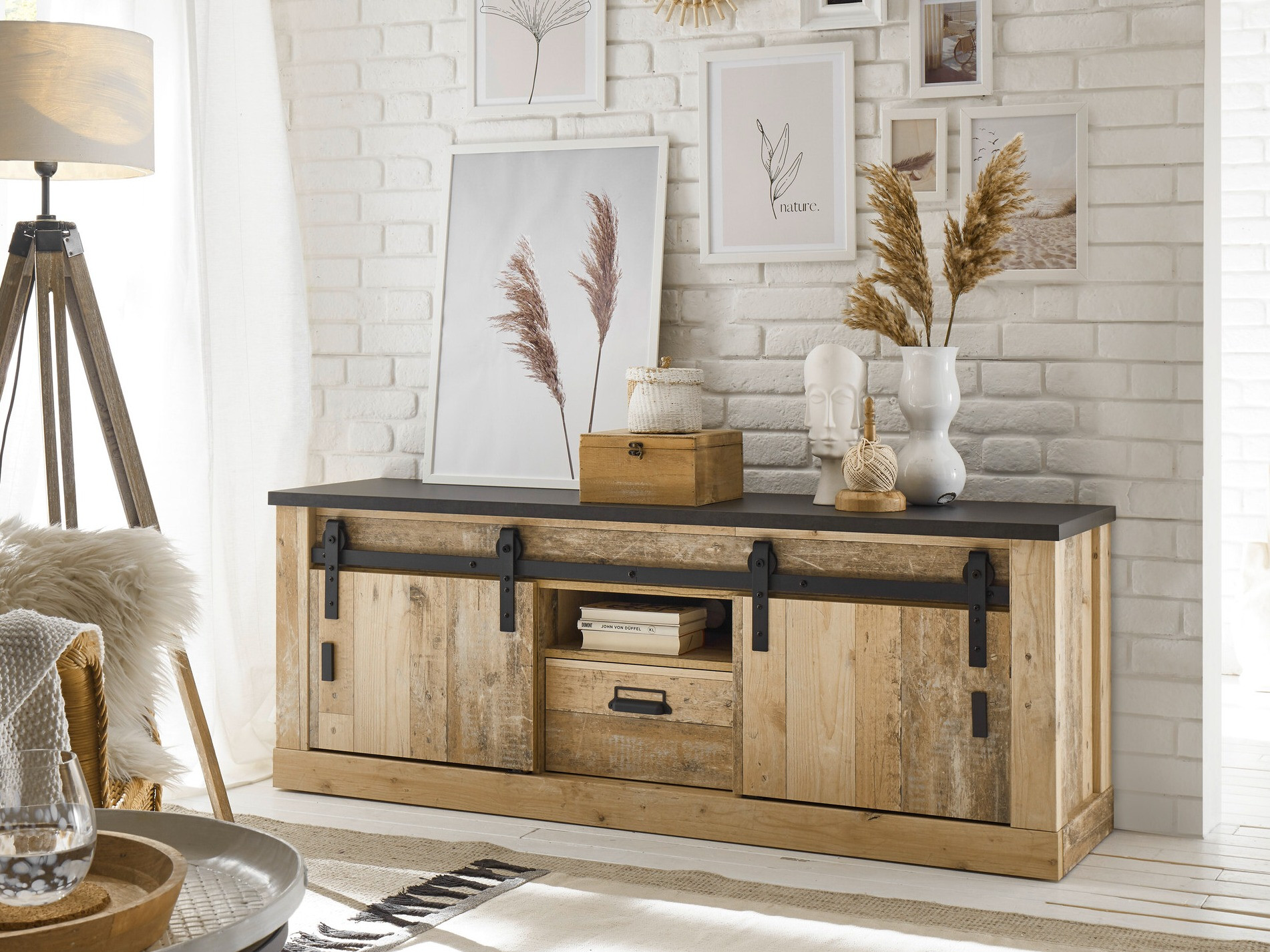 TV-meubel Cirtale 112 (Antraciet + Verouderd hout)