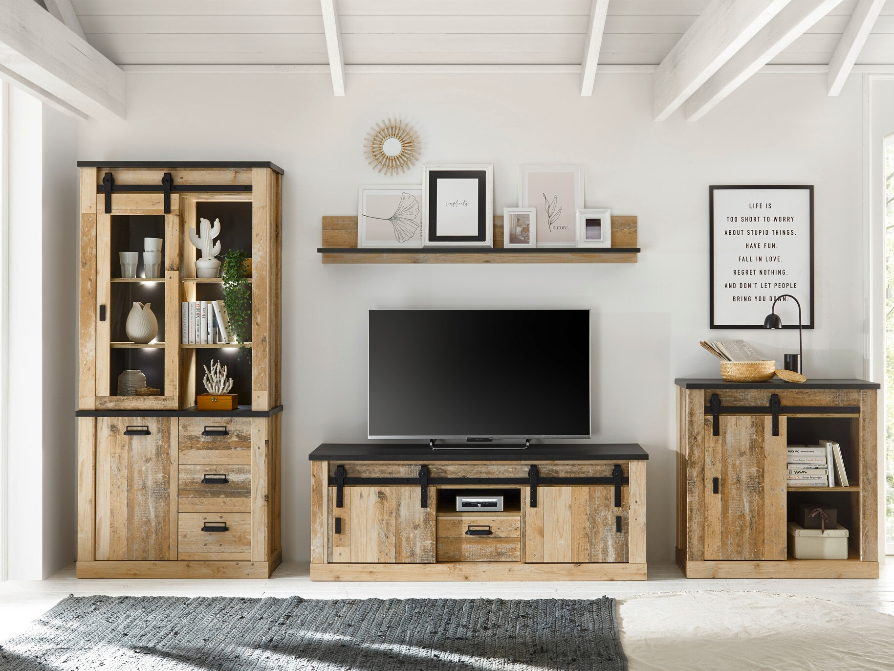 TV-meubel Cirtale 112 (Antraciet + Verouderd hout)