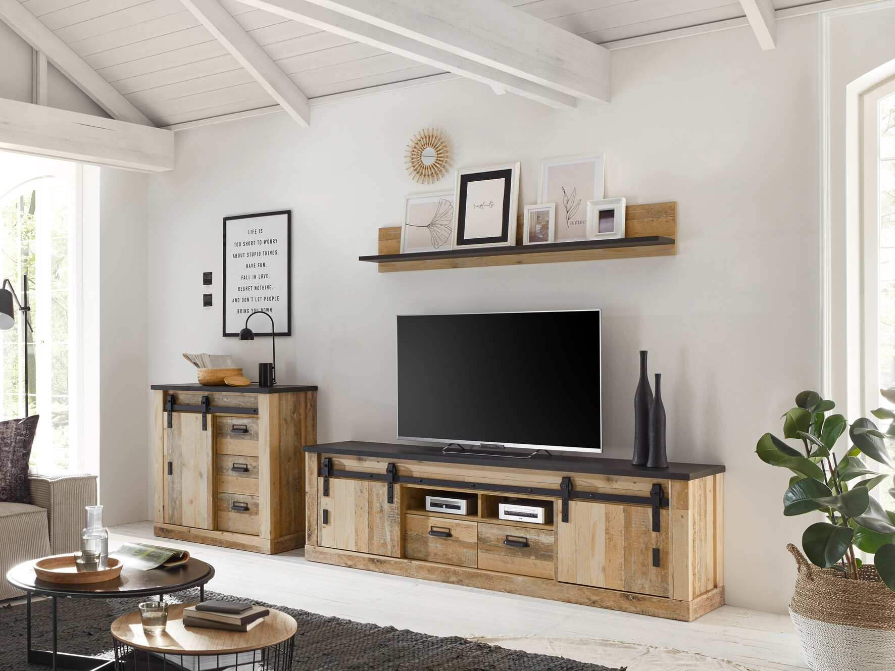 TV-meubel Cirtale 113 (Antraciet + Verouderd hout)