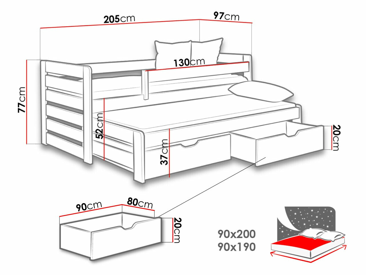 Bed Henderson 128 (Wit + Grijs)