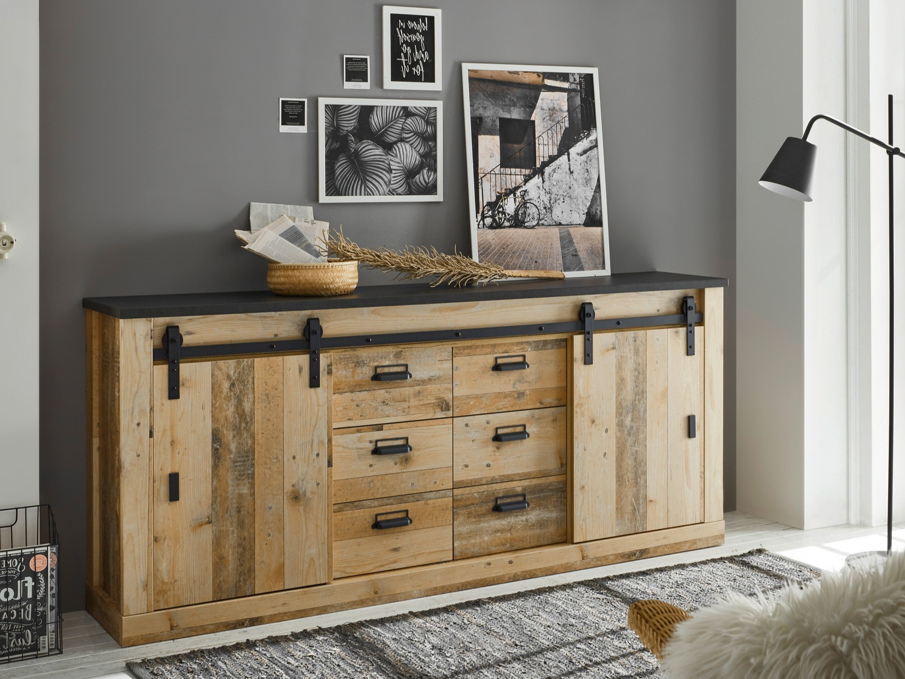 Ladekast Cirtale 118 (Antraciet + Verouderd hout)