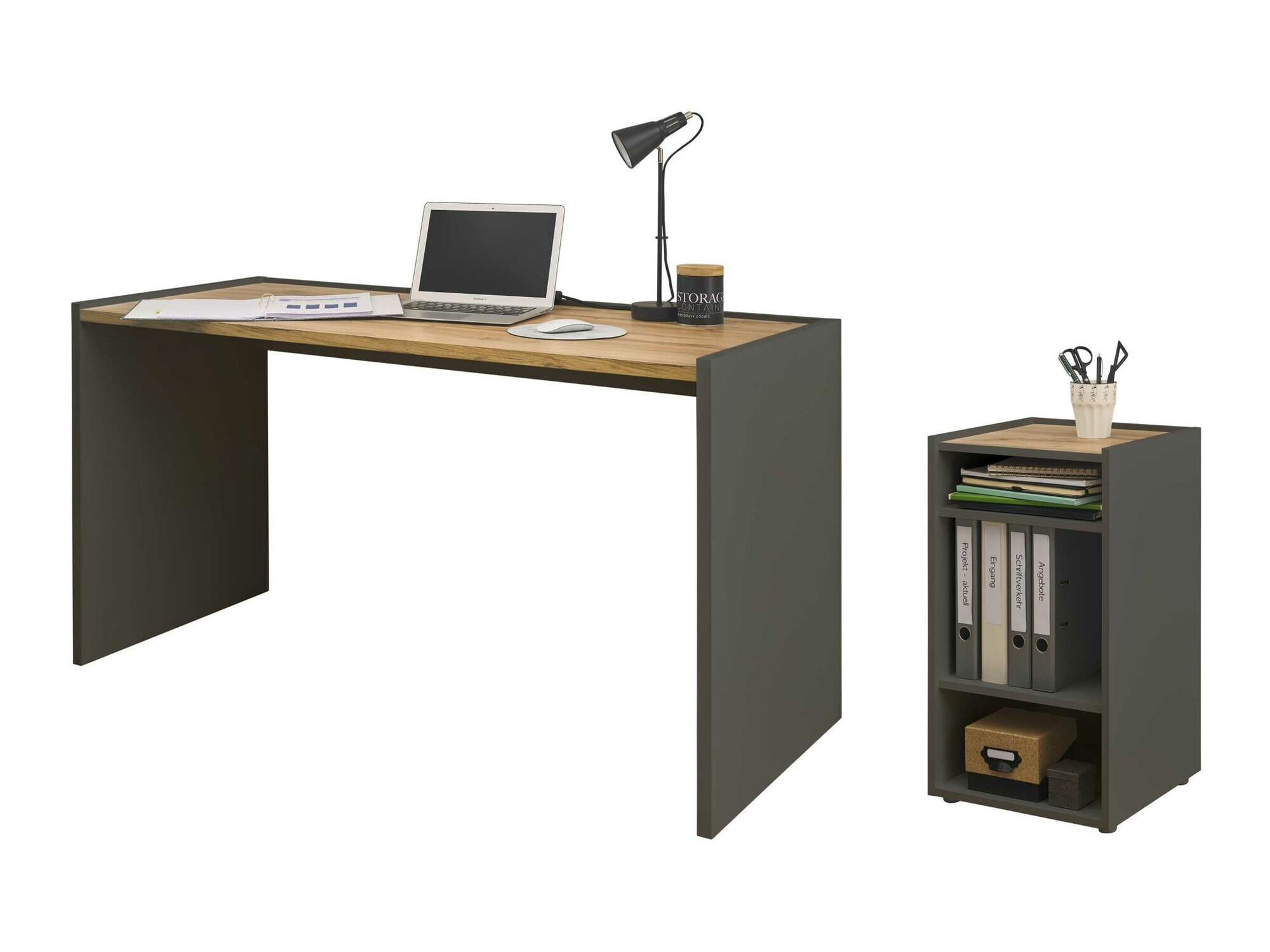 Thuiskantoorset Elbsori 153 (Antraciet + Wotan eik)