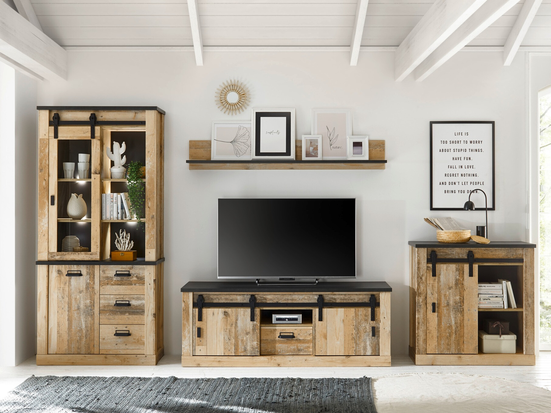 Wandplank Cirtale 120 (Antraciet + Verouderd hout)