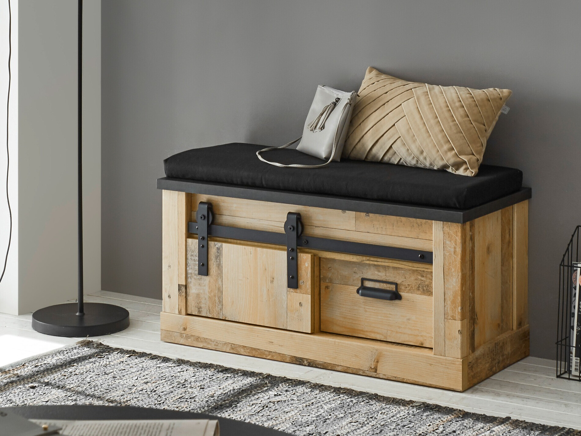 Schoenenkast Cirtale 125 (Antraciet + Verouderd hout)