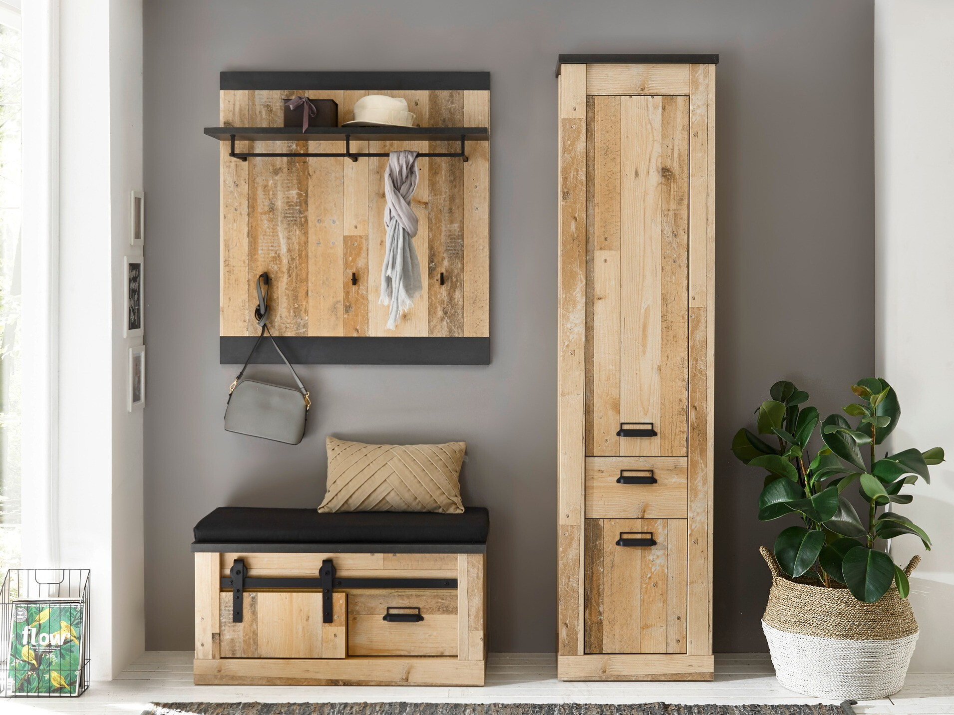 Schoenenkast Cirtale 125 (Antraciet + Verouderd hout)