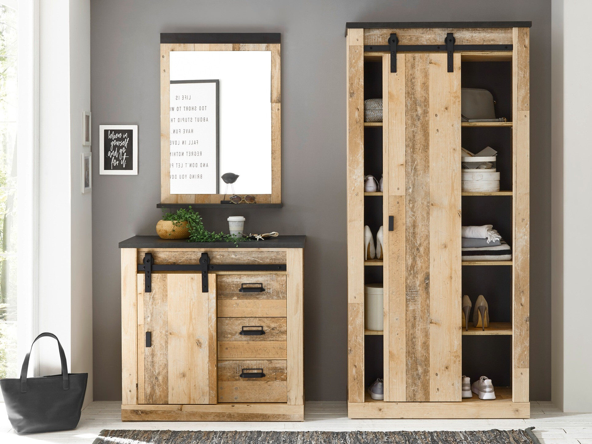 Spiegel Cirtale 127 (Antraciet + Verouderd hout)