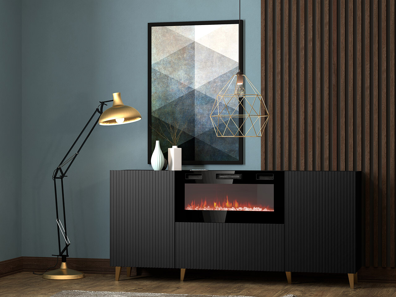 Dressoir Dicto I (Zwart + Gouden)