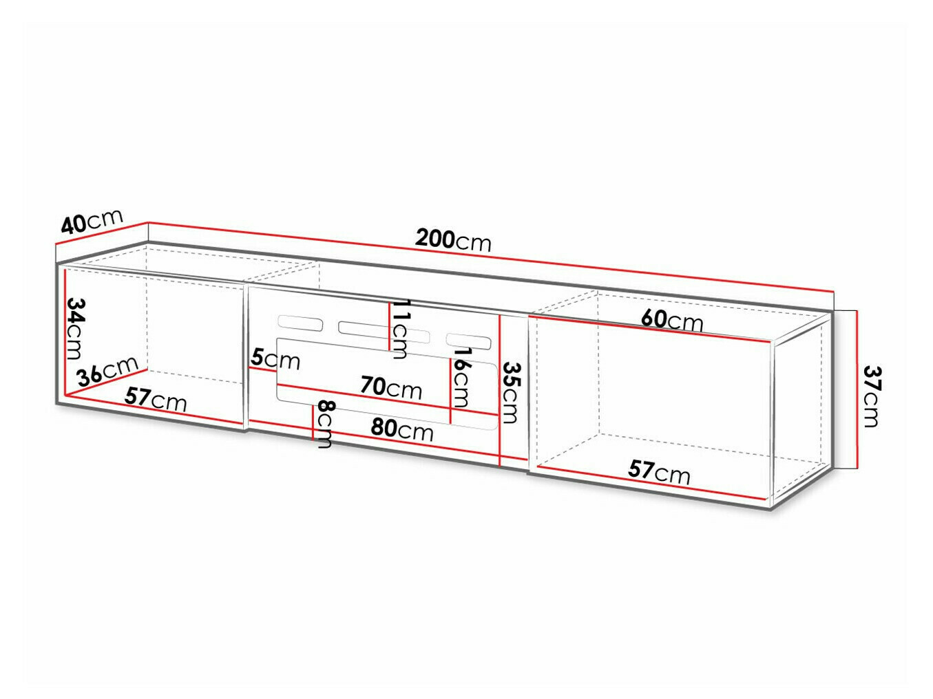 TV-meubel Charlotte 162 (Wit + Glanzend wit)