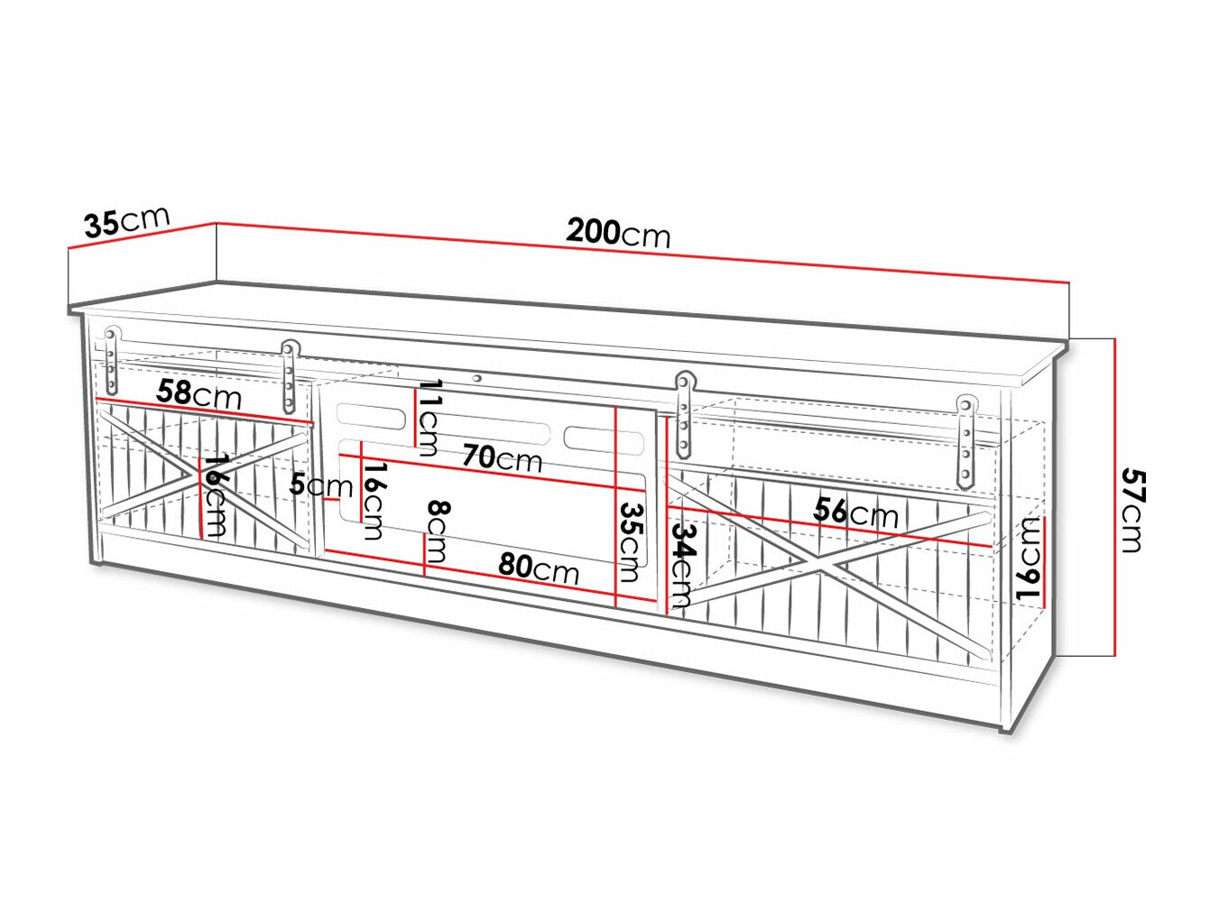 TV-meubel Charlotte 165 (Zwart + Glanzend zwart)