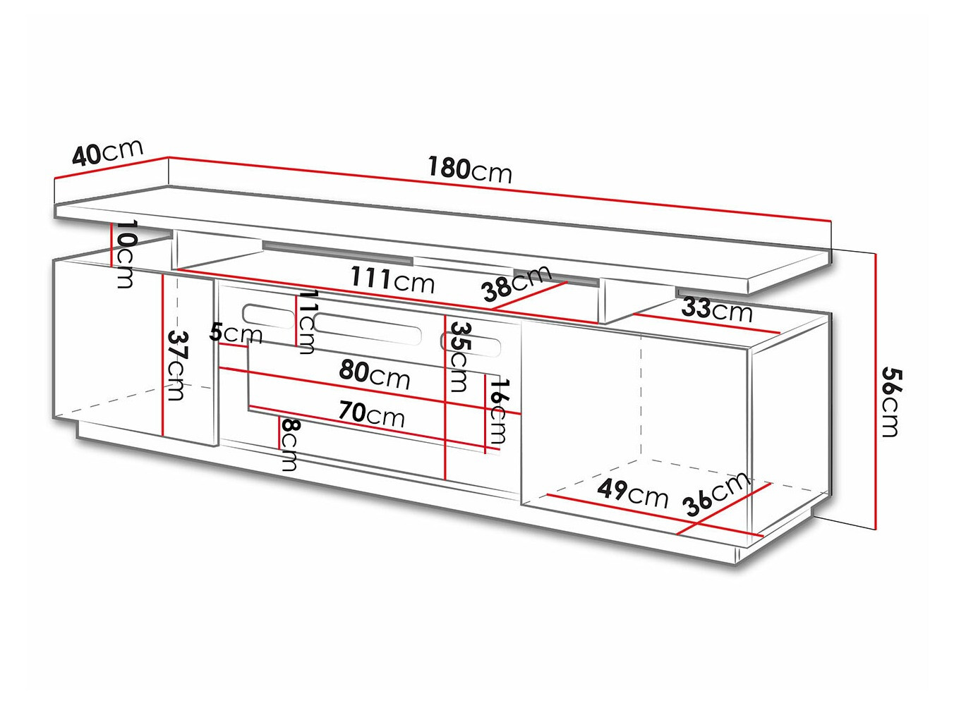 TV-meubel Charlotte 151 (Wit + Glanzend wit)