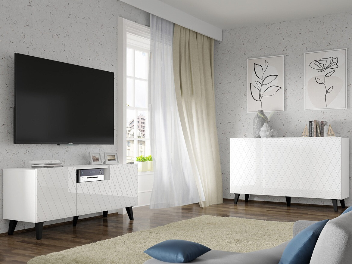 TV-meubel Melmoro 105 (Glanzend wit + Zwart)