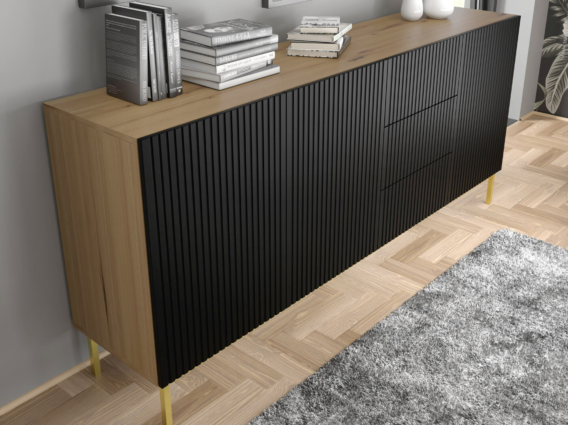 Ladekast Mirmaro 101 (Zwart + Artisan eiken)