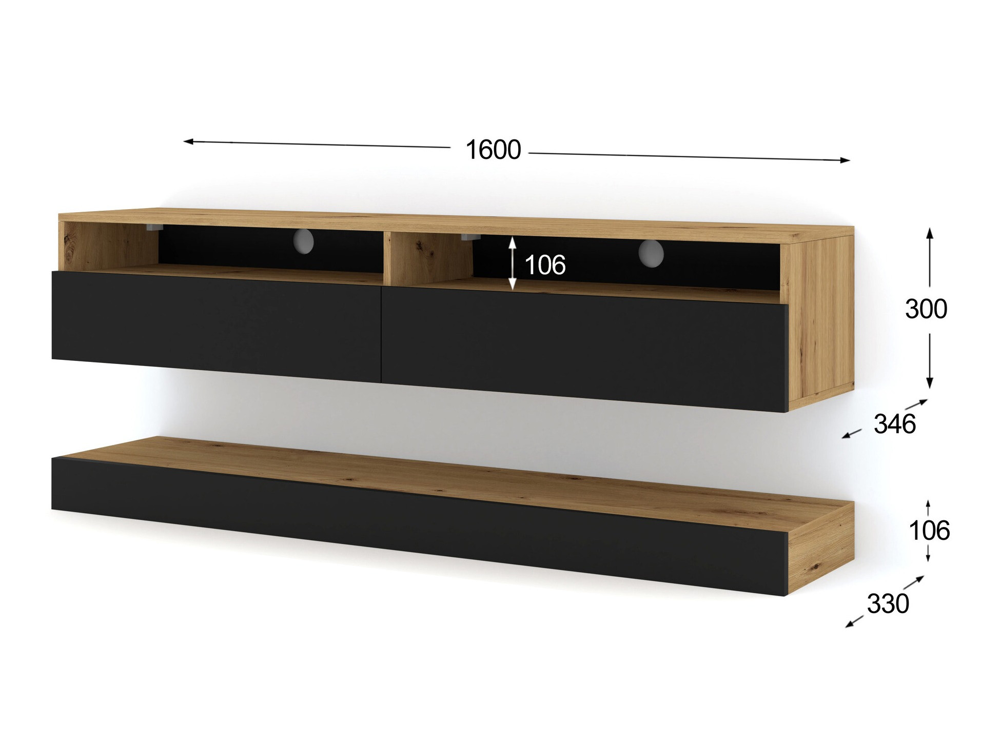 TV-meubel Buffalo 108 (Zwart + Artisan eiken)