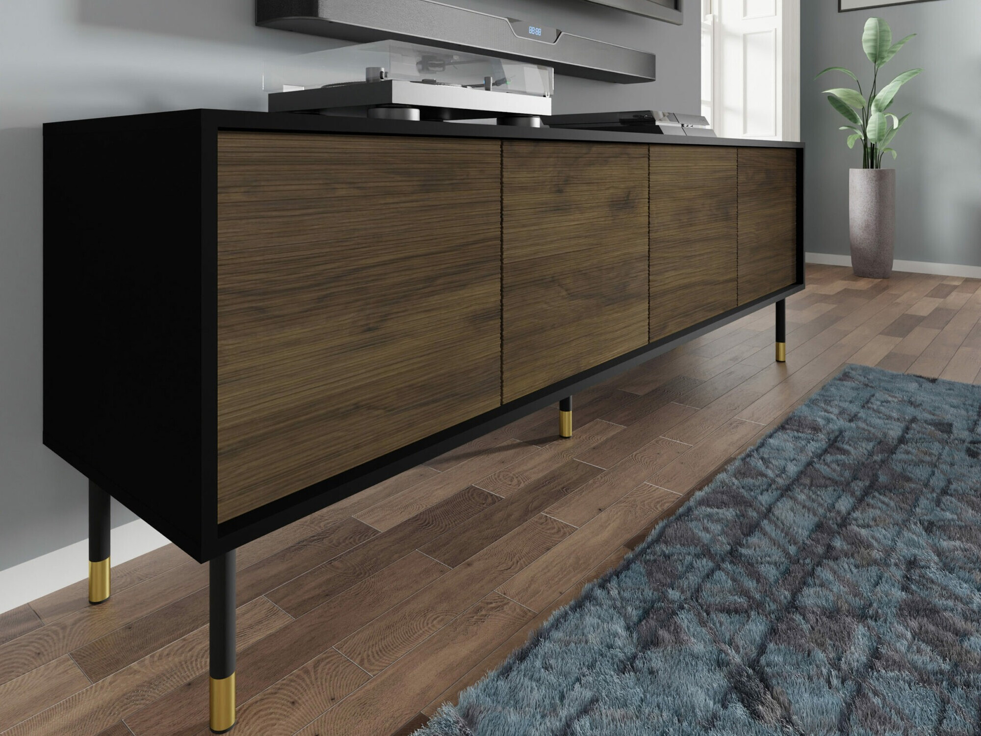 TV-meubel Romtole 100 (Zwart + Donkere eik)