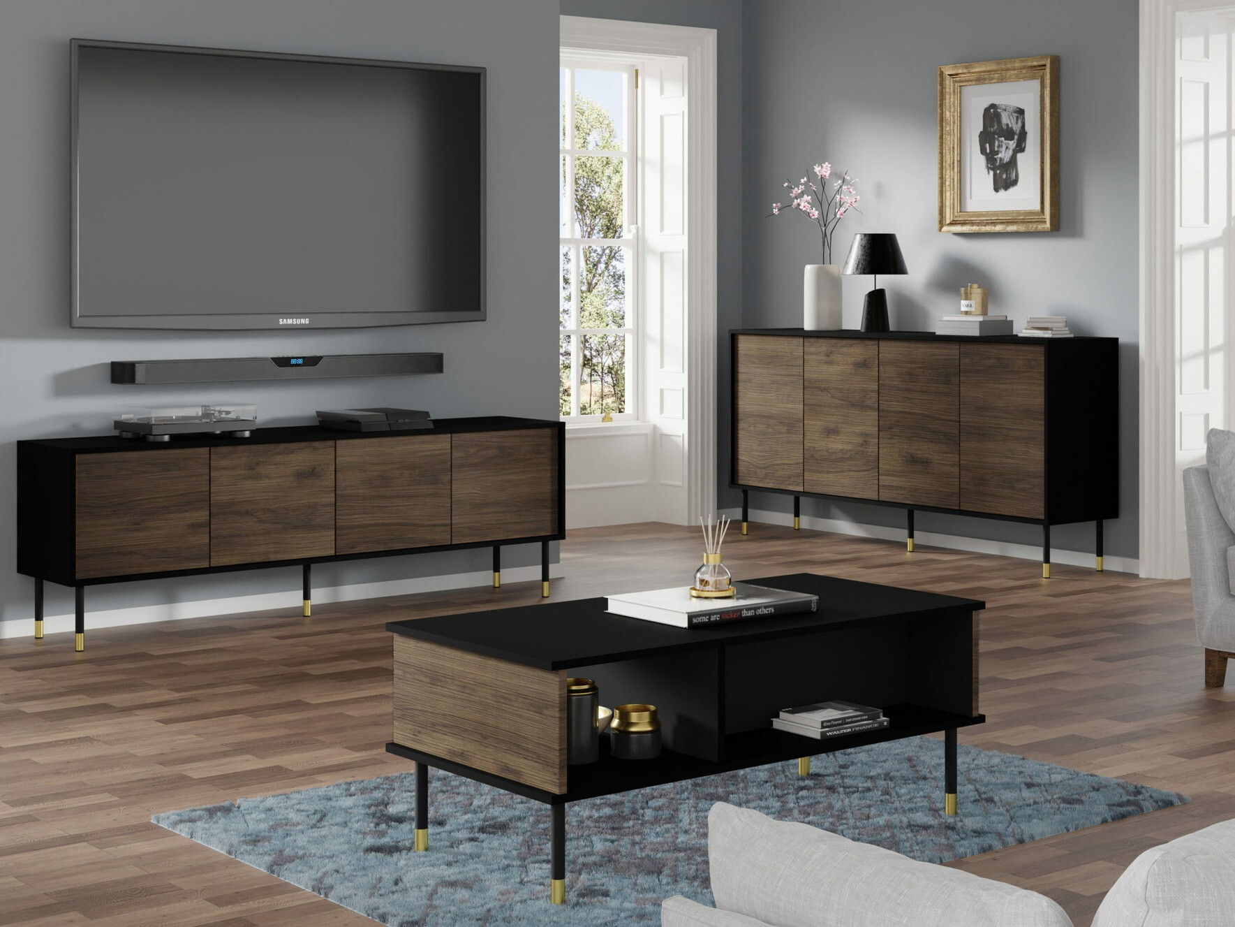 Woonkamerset Romtole 103 (Zwart + Donkere eik)