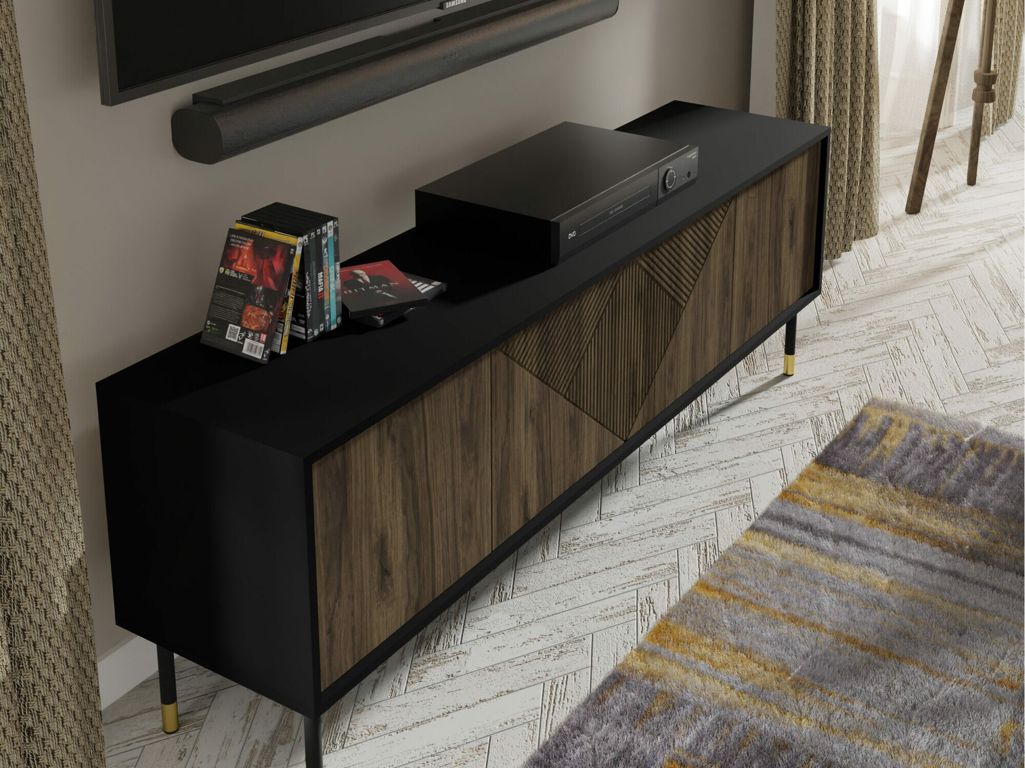 TV-meubel Teopha 100 (Zwart + Notenhout)