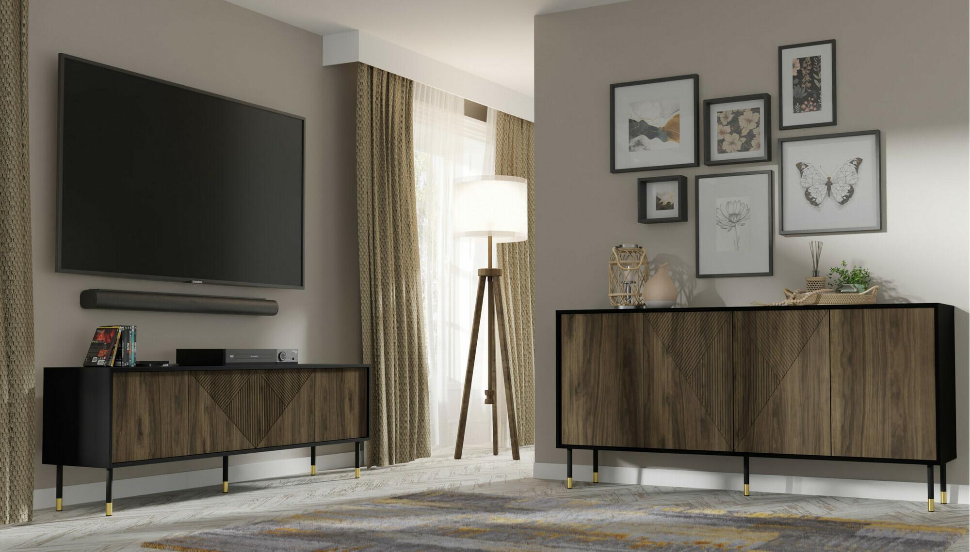 TV-meubel Teopha 100 (Zwart + Notenhout)