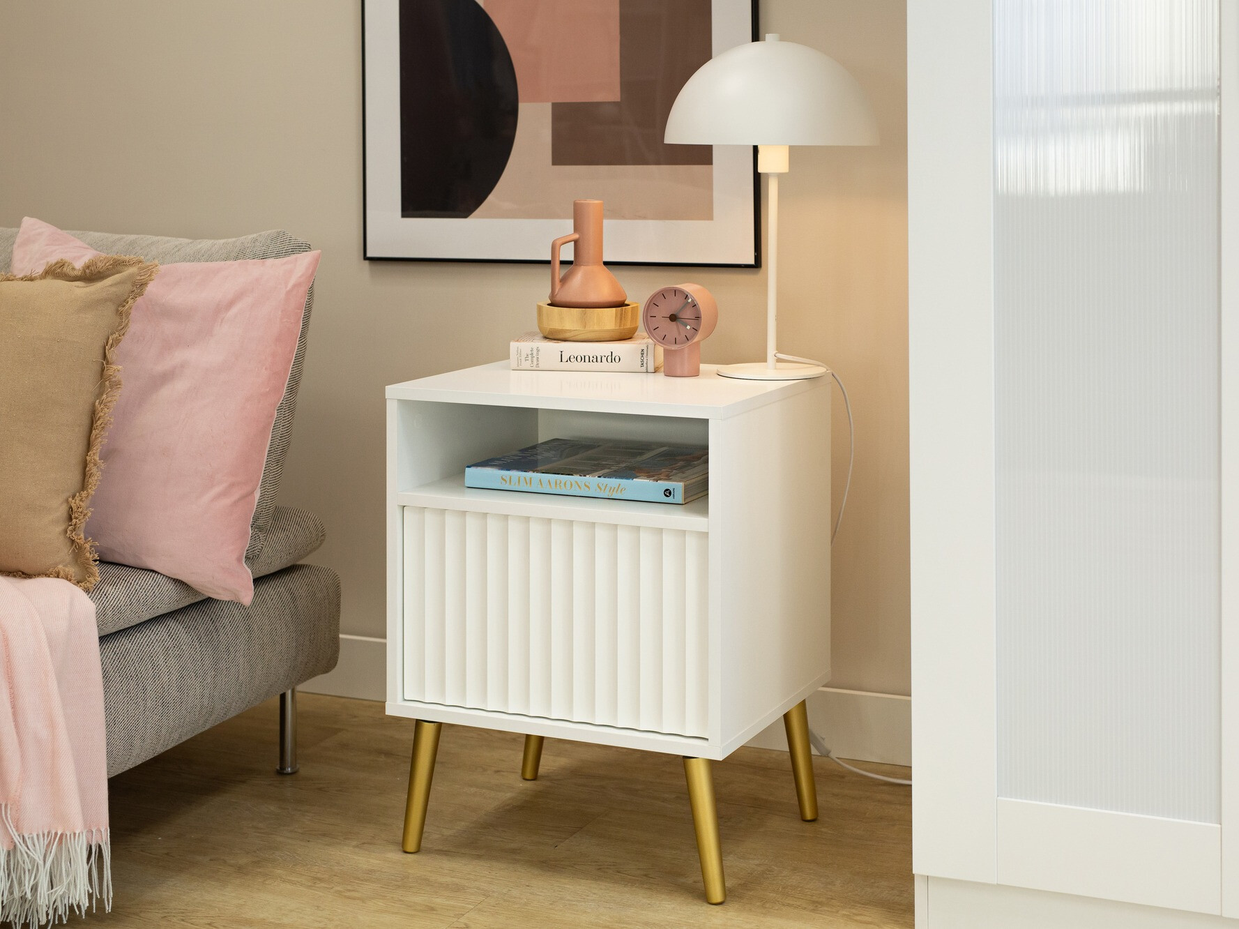 Nachtkastje Cirferi 106 (Wit + Gouden)