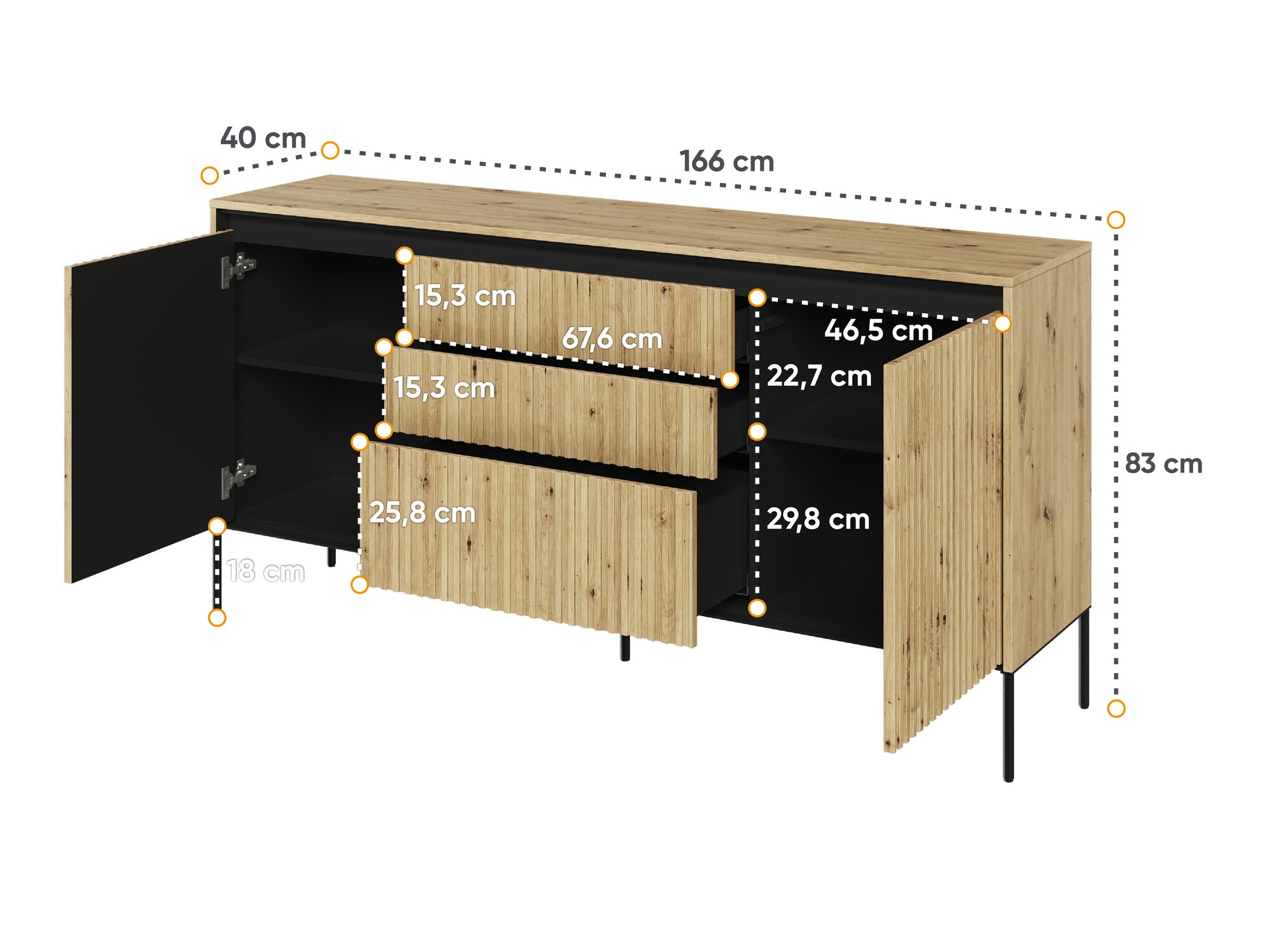 Ladekast Fernolu 100 (Artisan eiken + Zwart)