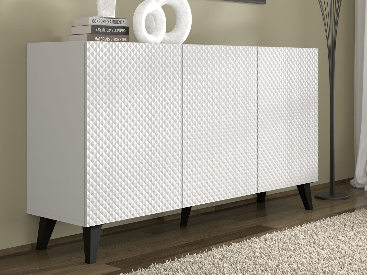 Dressoir Fensalo 101 (Wit + Glanzend wit)