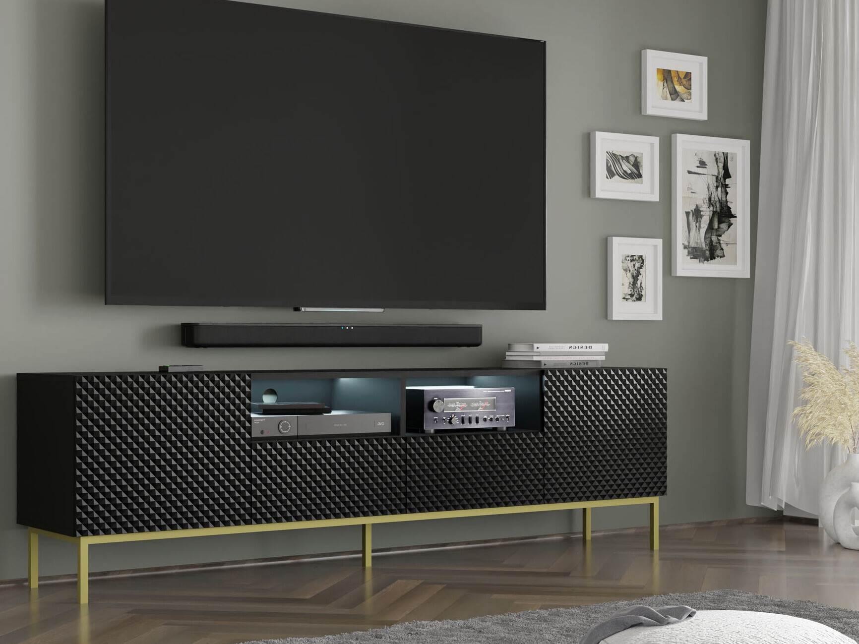 TV-meubel Buffalo 158 (Zwart + Glanzend zwart)