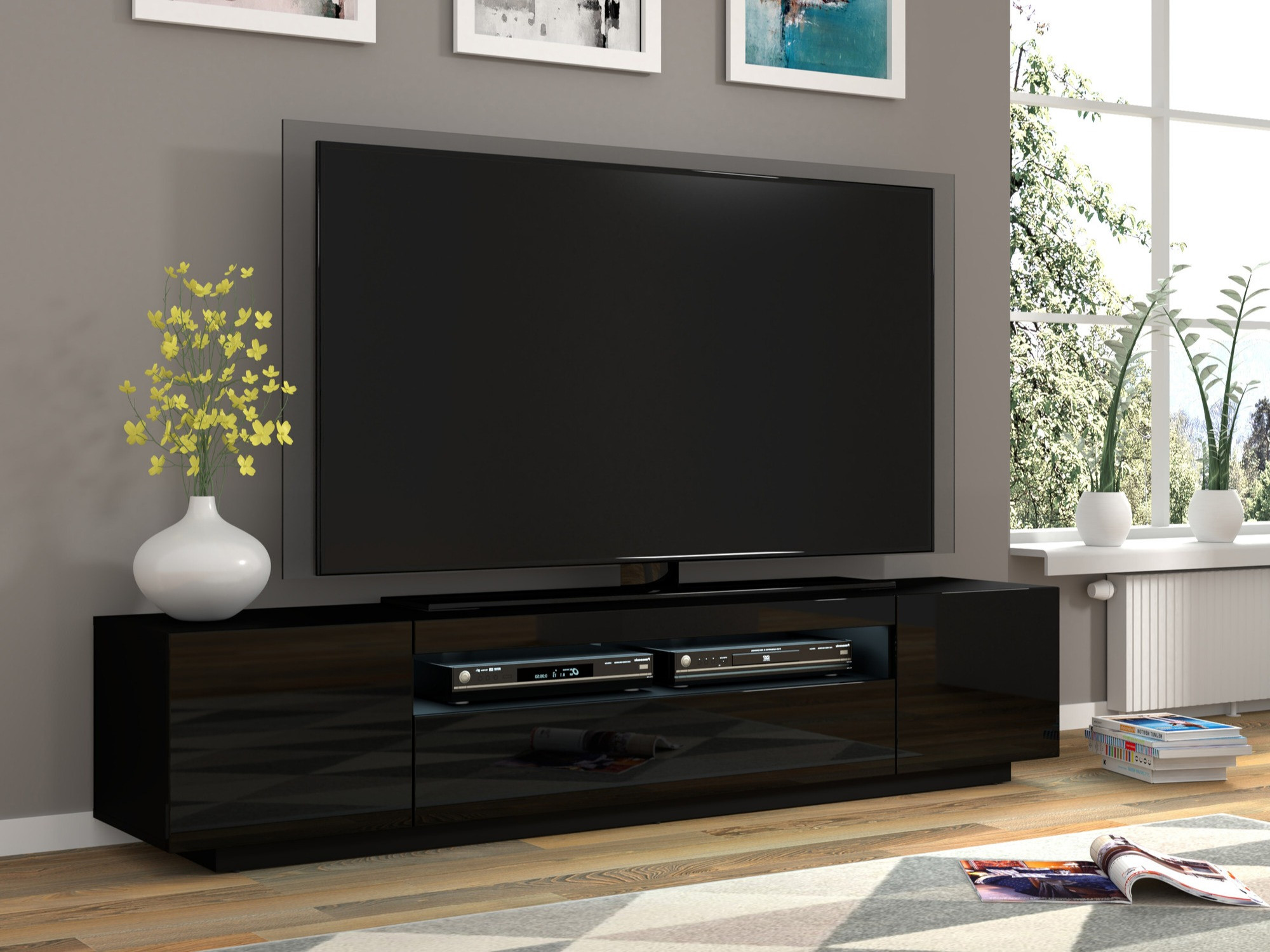 TV-meubel Morteo 104 (Zwart + Glanzend zwart)