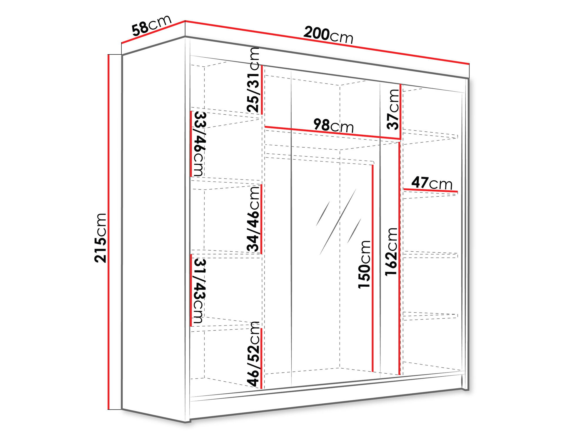 Kledingkast Closico Plenor VI (Wit + Zwart)