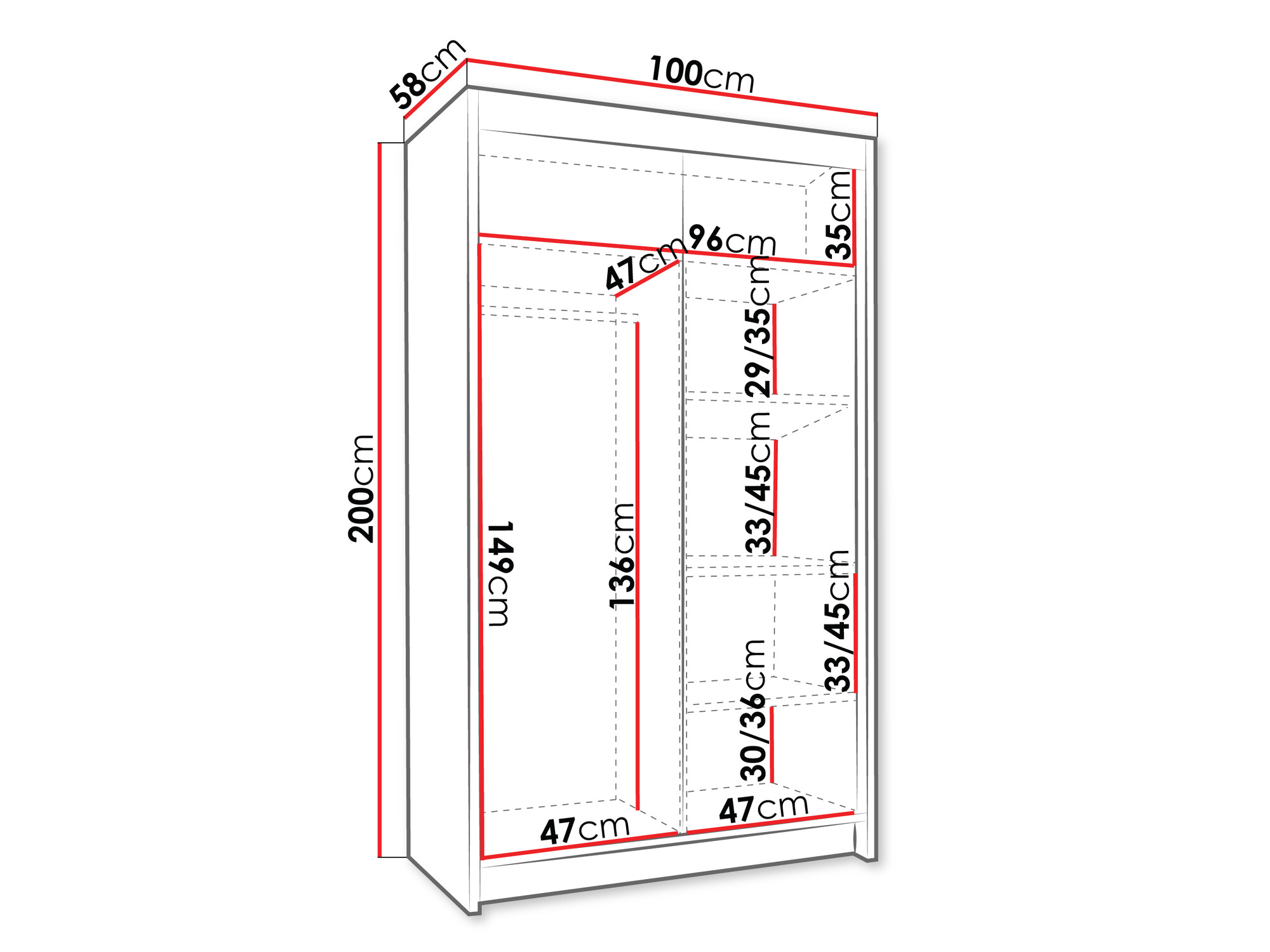 Kledingkast Closico 189 (Zwart + Wit)