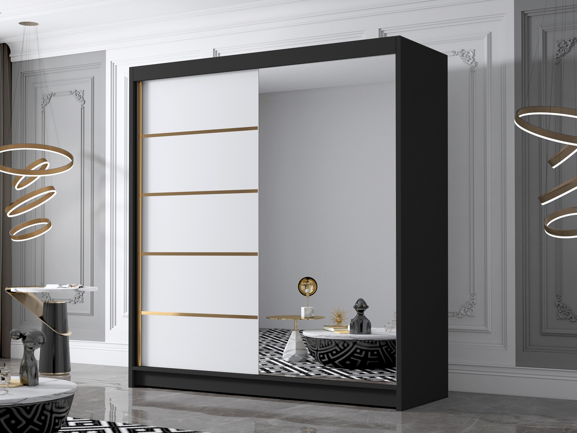 Kledingkast Closico Vallor III (Zwart + Wit)