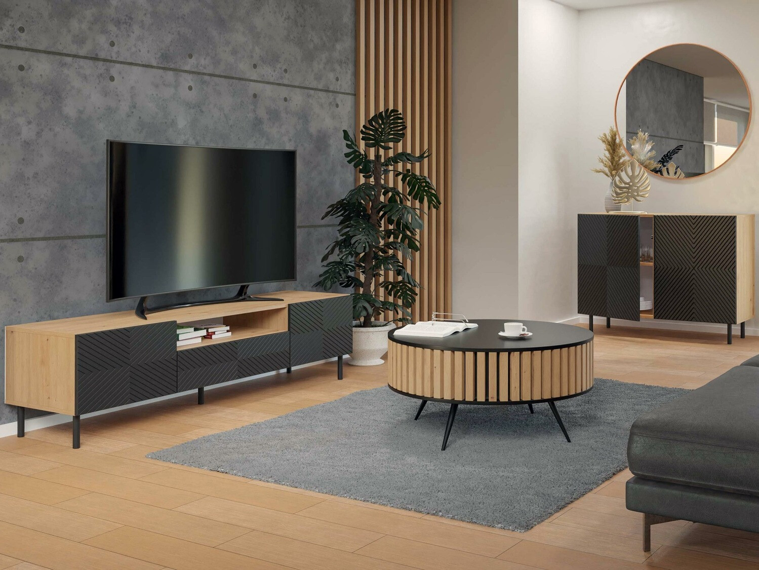 Dressoir Romseru 101 (Zwart + Artisan eiken)