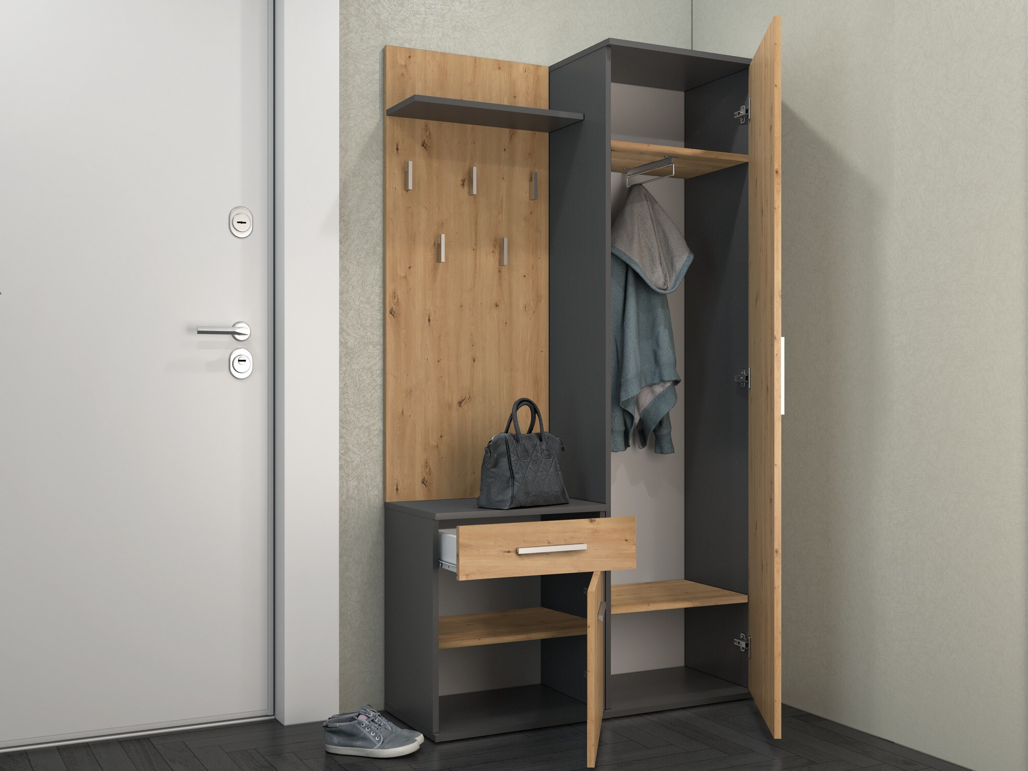 Gangmeubelset Mandeville 126 (Artisan eiken + Antraciet)