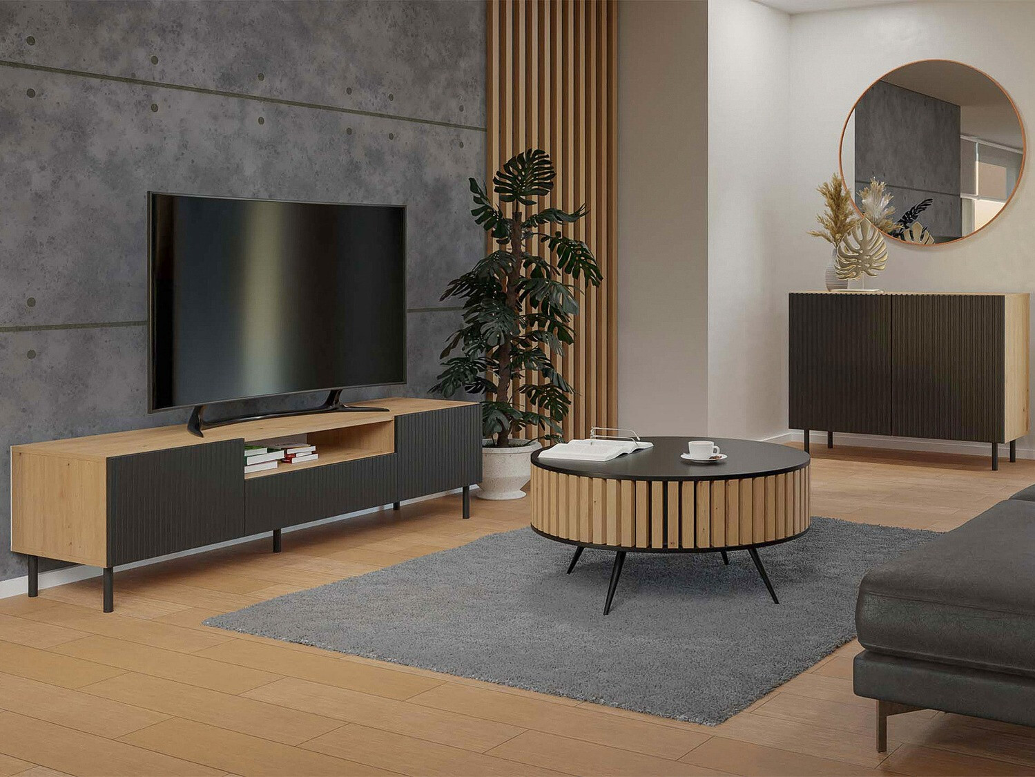 TV-meubel Romseru 105 (Zwart + Artisan eiken)