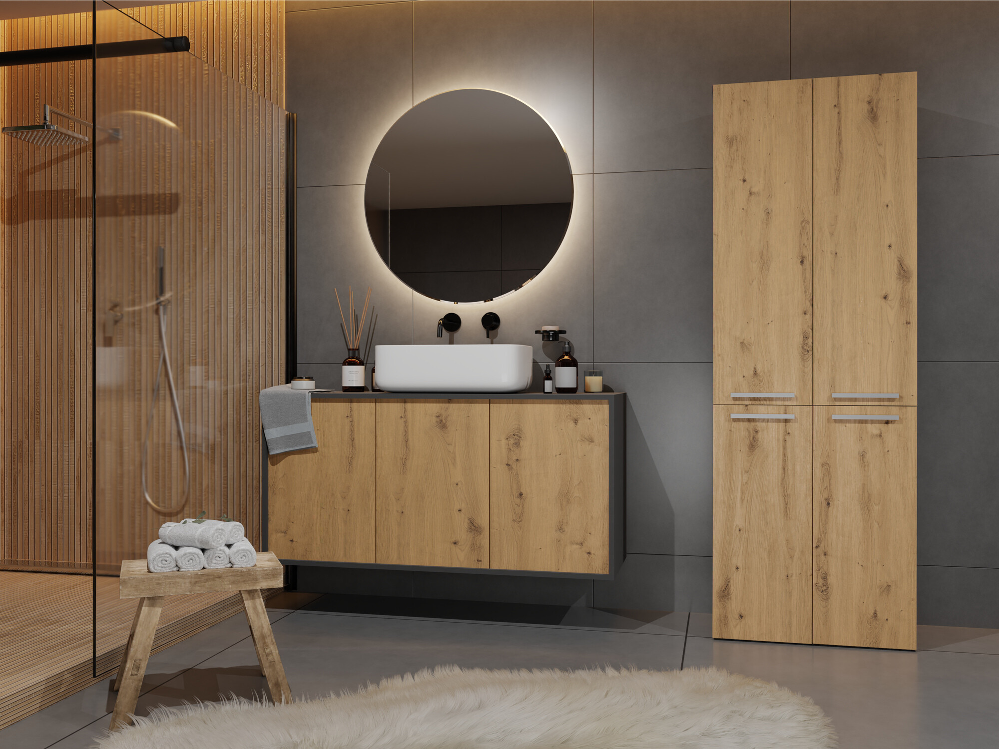 Staand badkamermeubel Nolmaru 102 (Antraciet + Artisan eiken)