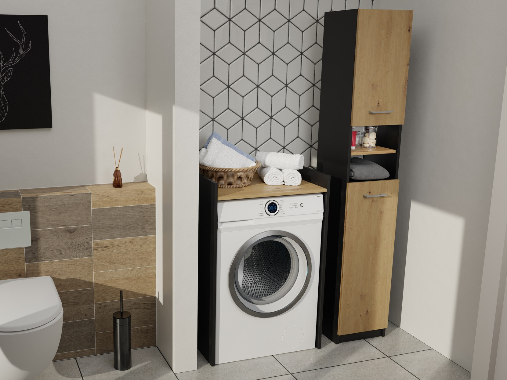 Staand badkamermeubel Balelbo 102 (Antraciet + Artisan eiken)