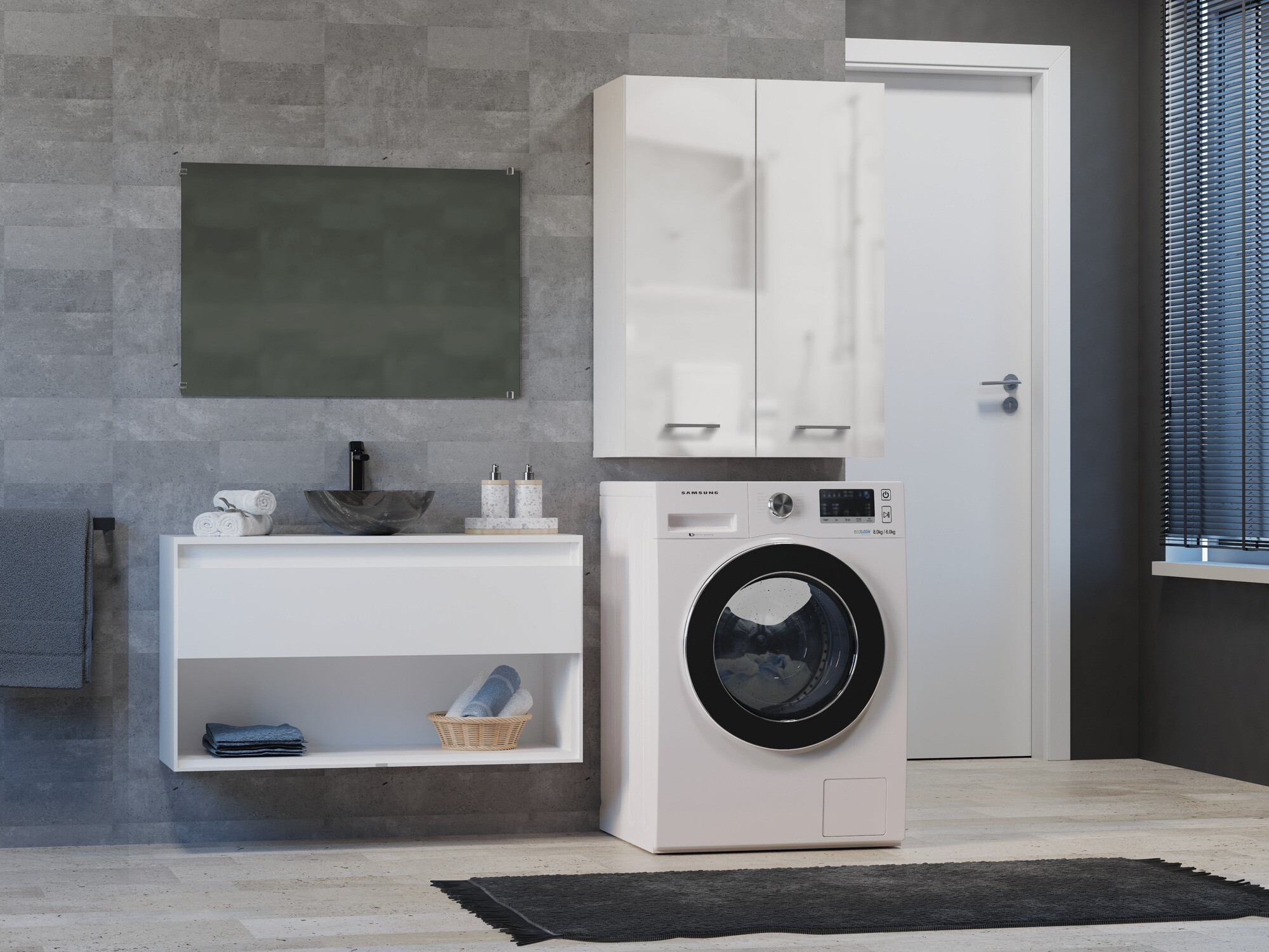 Wand badkamermeubel Balelbo 105 (Wit + Glanzend wit)