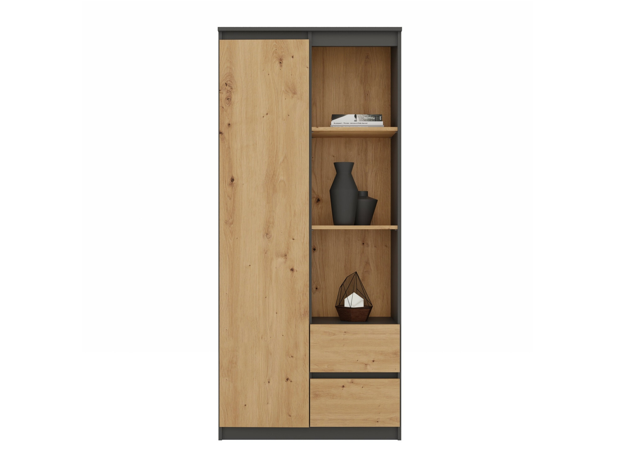 Boekenkast Mandeville 182 (Antraciet + Artisan eiken)