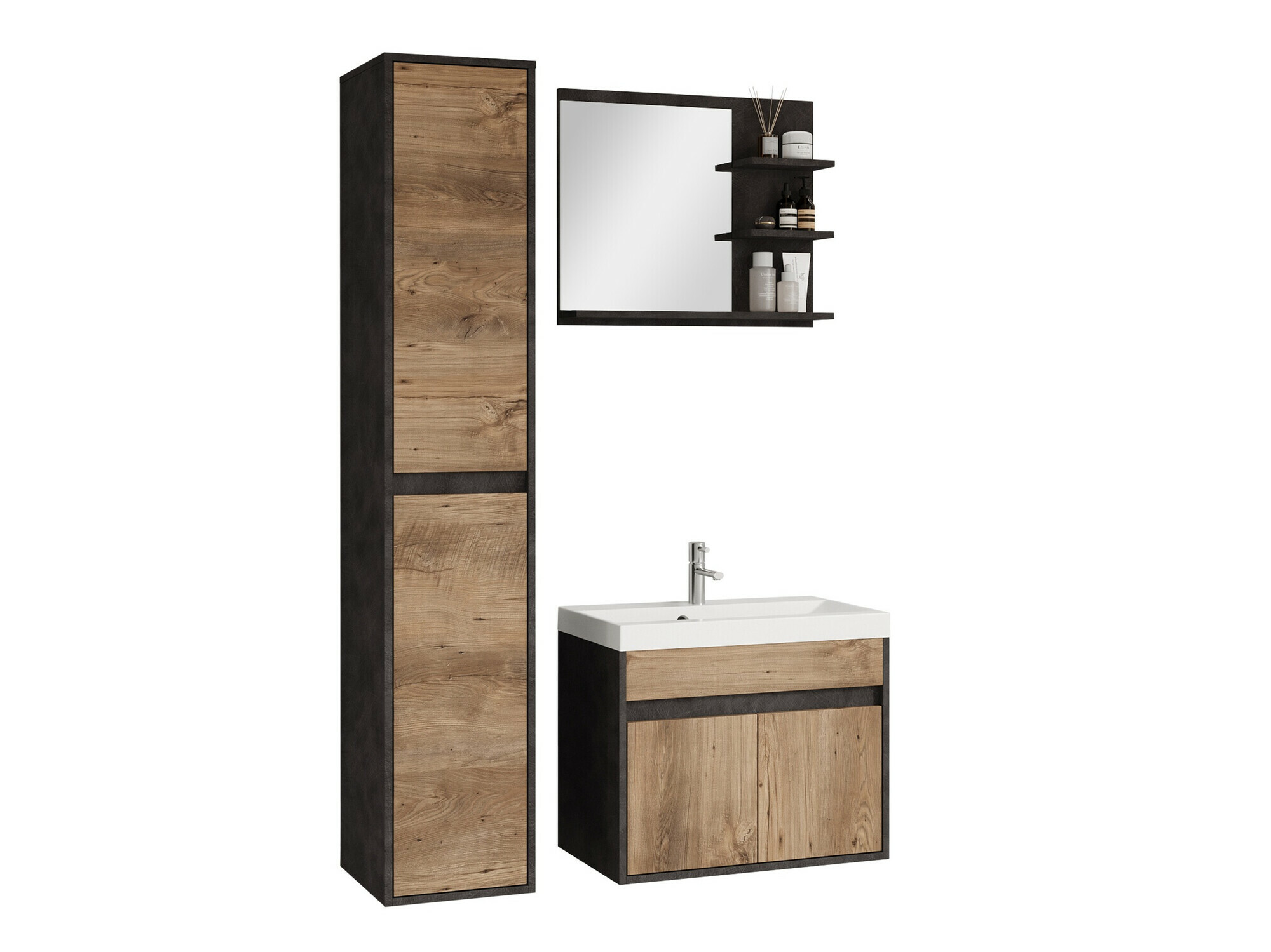 Badkamerset Sarasota 168 (Matera grijs + Kastanje)