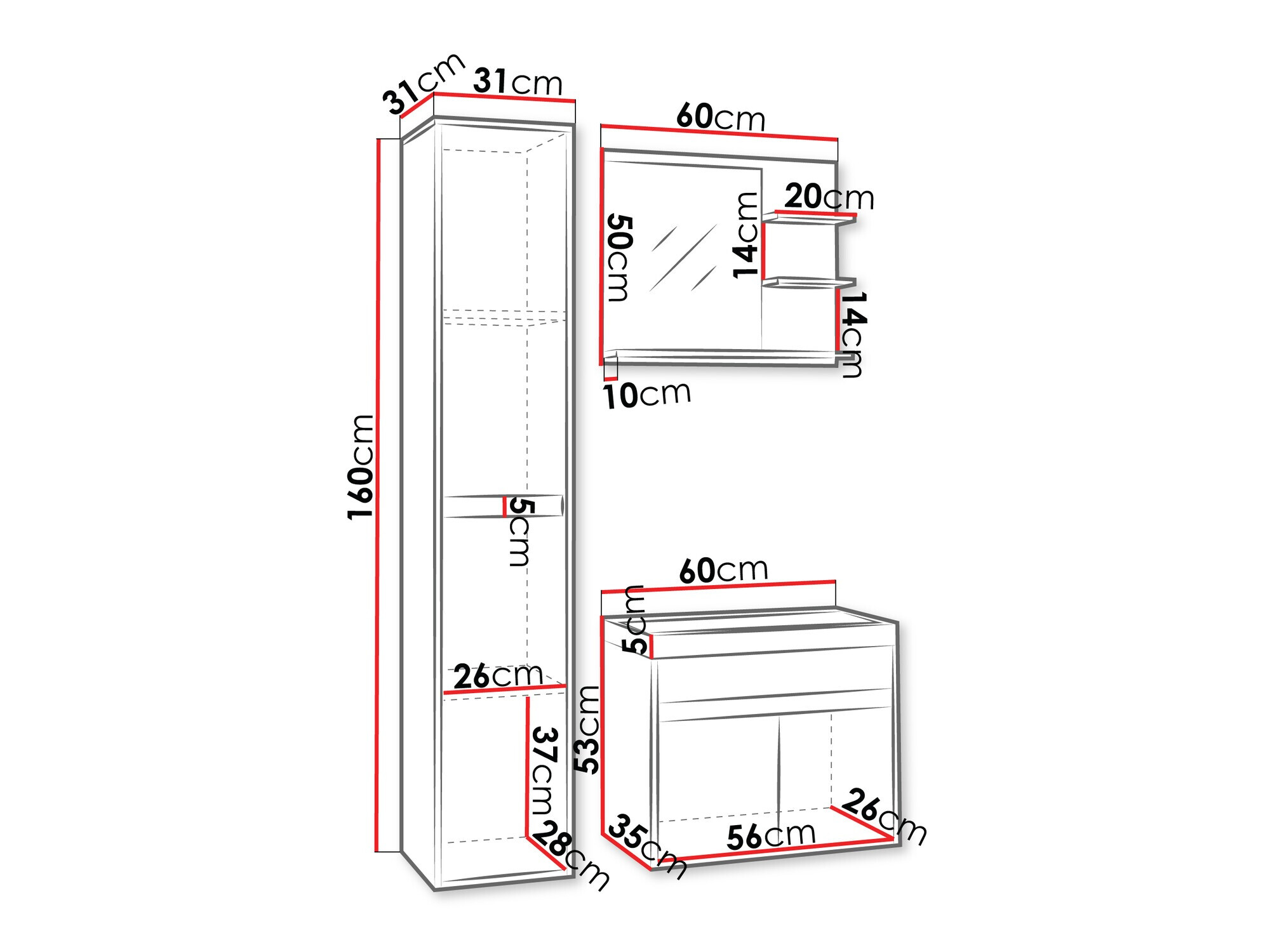 Badkamerset Sarasota 168 (Matera grijs + Kastanje)