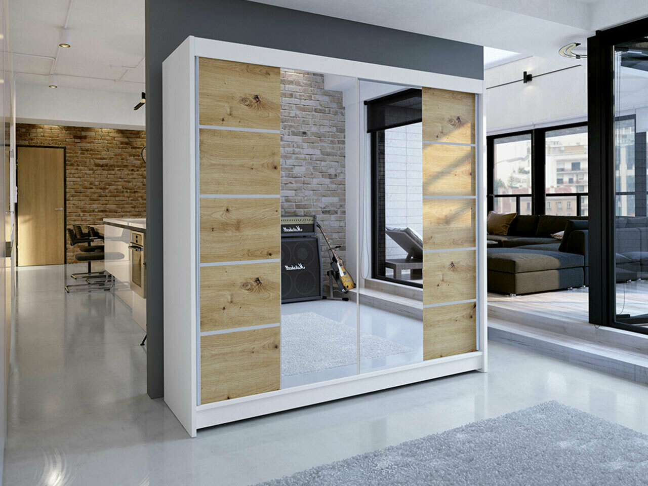 Kledingkast Closico Cavaris V (Wit + Artisan eiken)