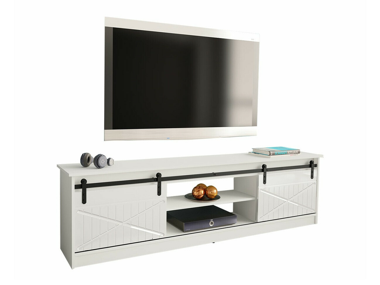 TV-meubel Charlotte 156 (Wit + Glanzend wit)