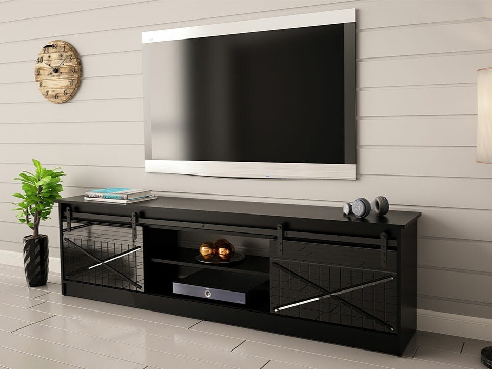 TV-meubel Charlotte 156 (Zwart + Glanzend zwart)