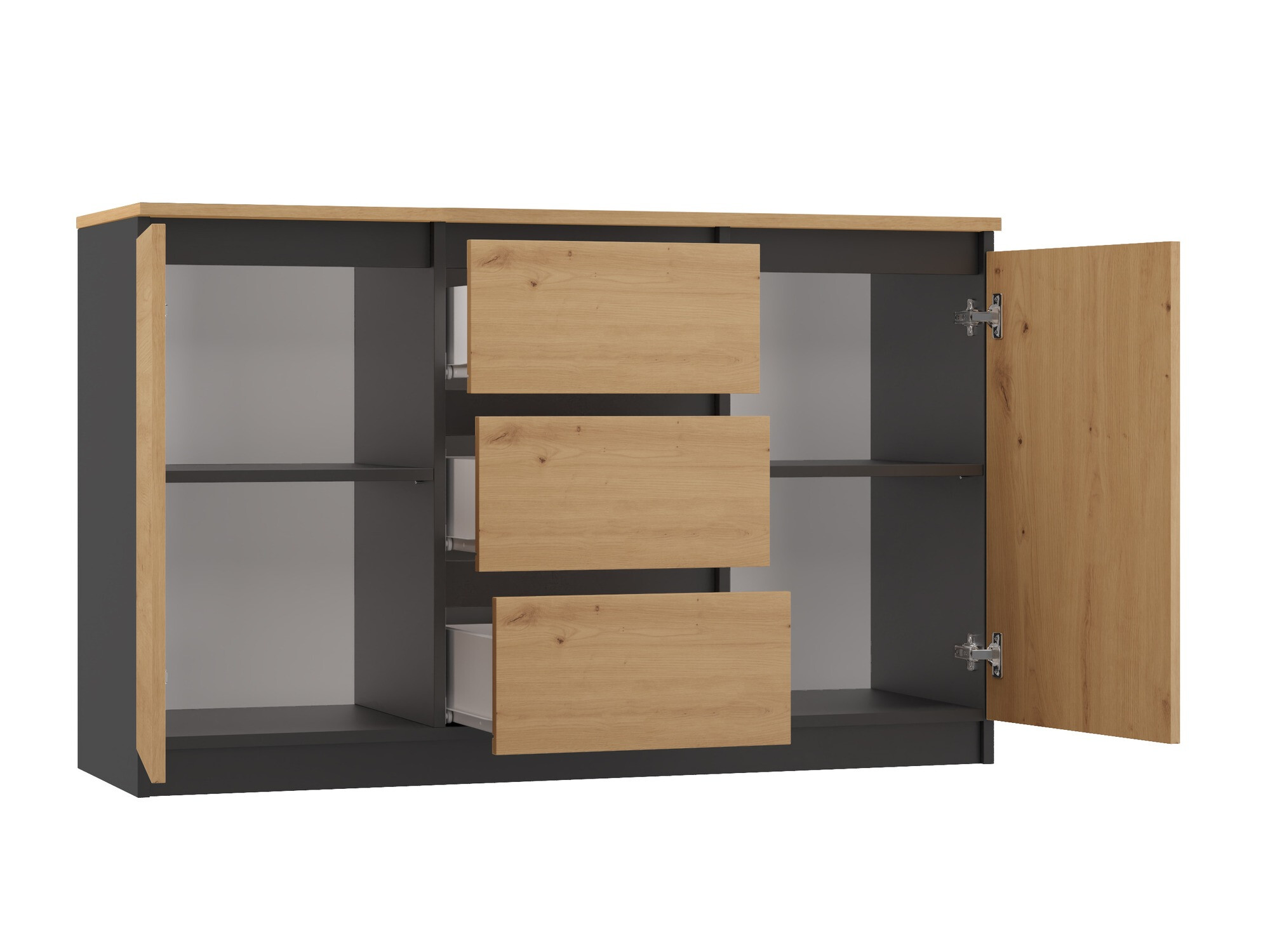 Ladekast Elbvelu 109 (Antraciet + Artisan eiken)